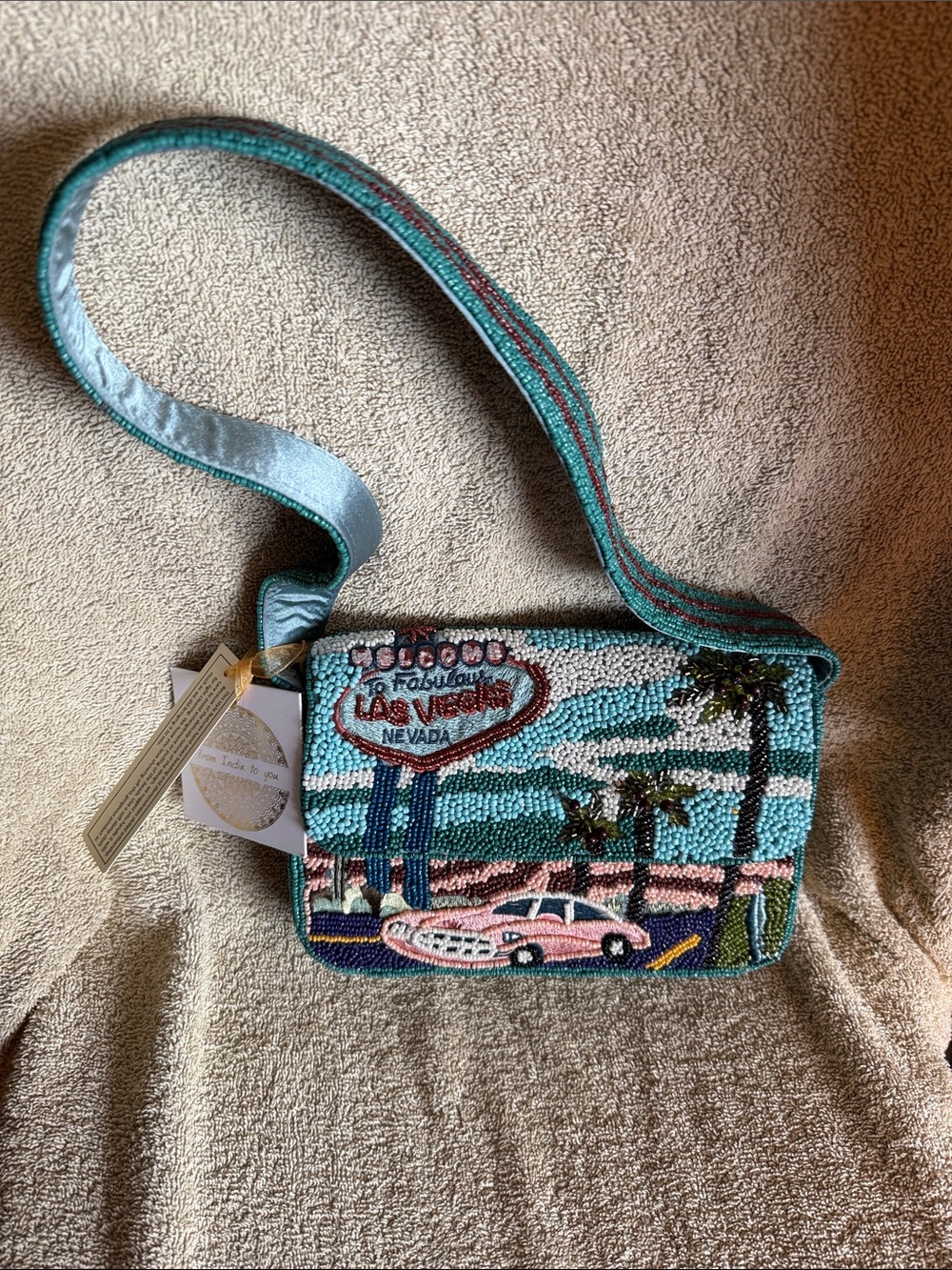 Viral Beaded Las Vegas Shoulder Bag in Aqua and Pink
